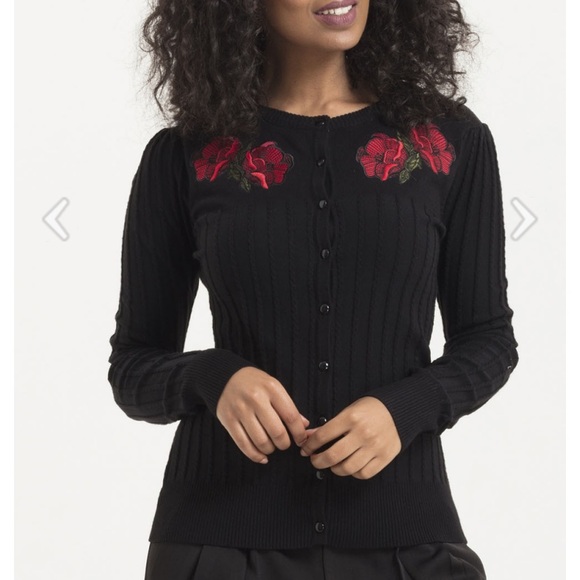 Voodoo Vixen Sweaters - Voodoo Vixen faith black & poppy rose floral cardi